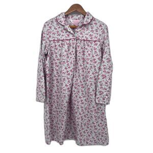 Carriage‎ Court White Floral Print Cotton Flannel Nightgown Cottage Core Size MD